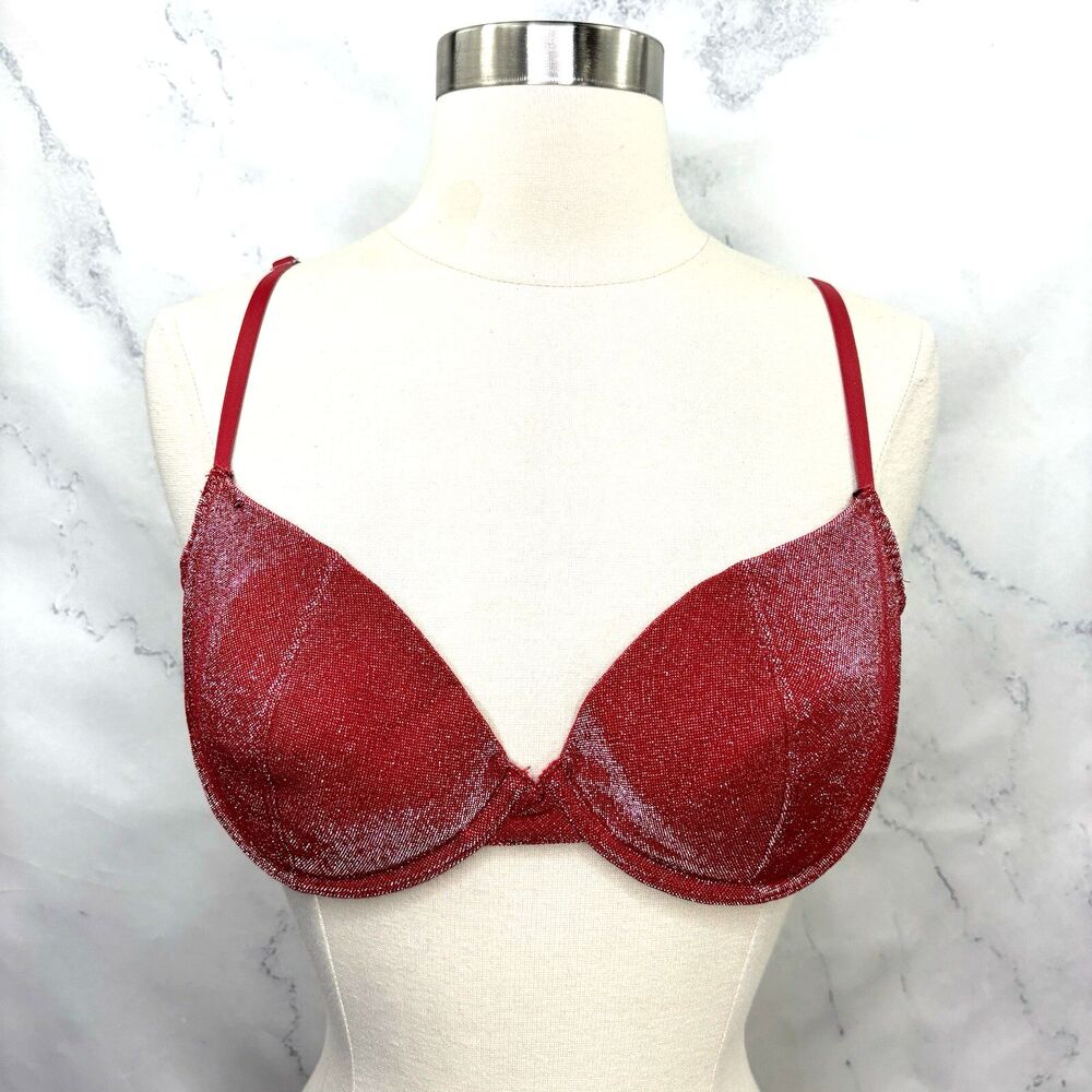Vintage 90s Push Up Bra 34B Red Iridescent y2k Bimbo Core Siren Steampunk gothic